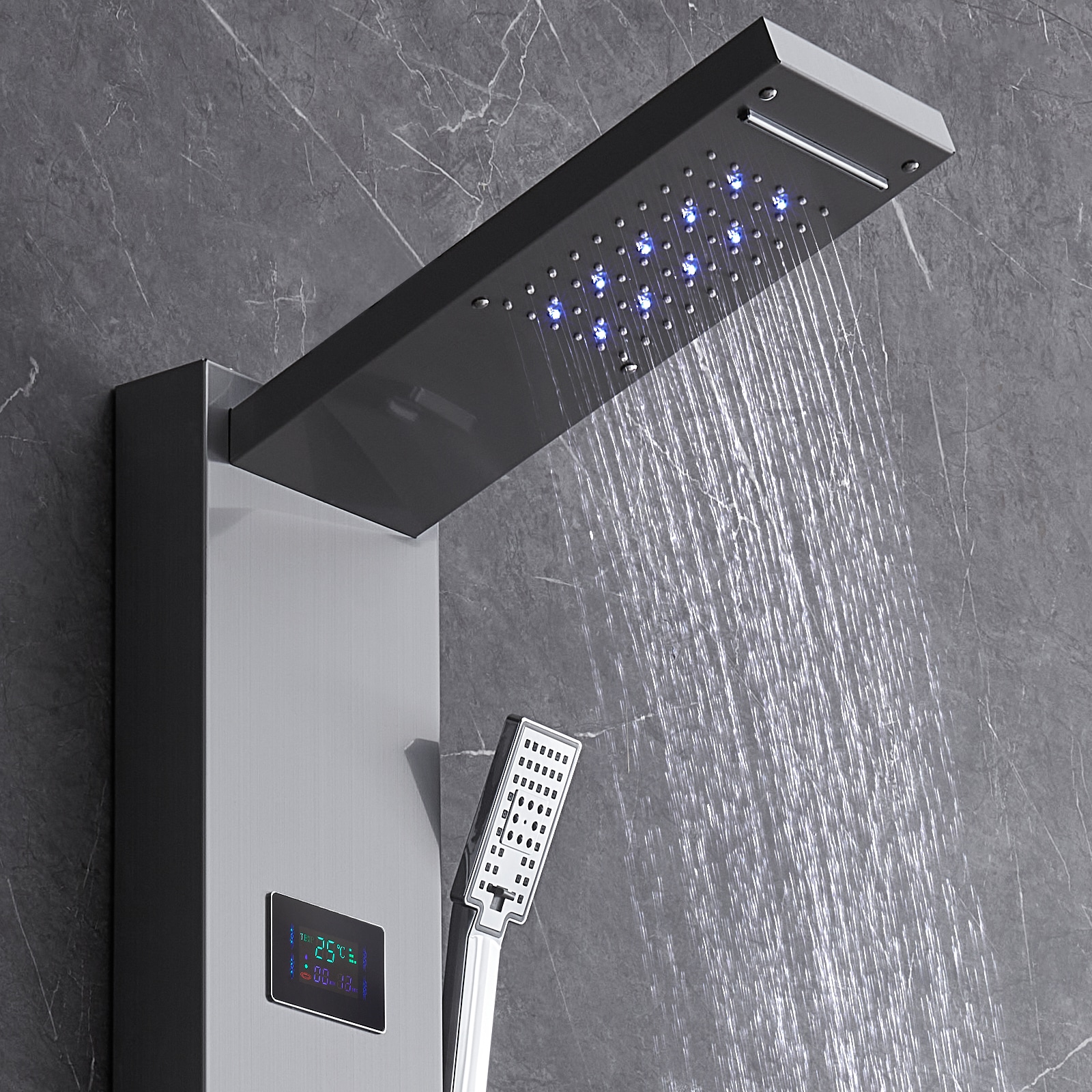 Stainless Steel Shower Panel Tower With Led Rainfall Massage_voghion.com